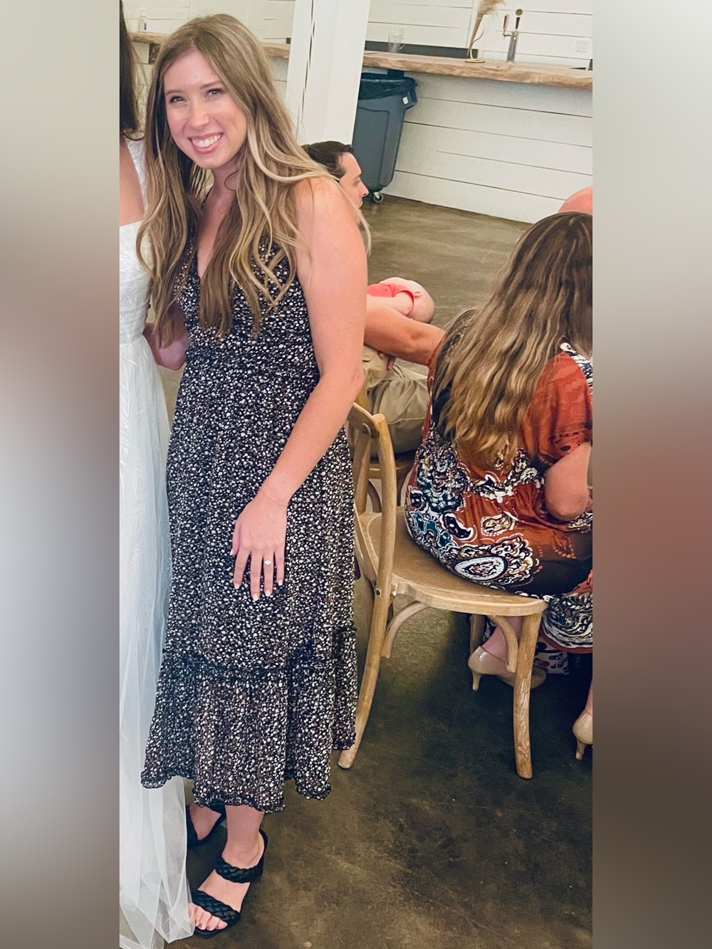 She + Sky Black Floral Ruffle V-Neck Slip Dress